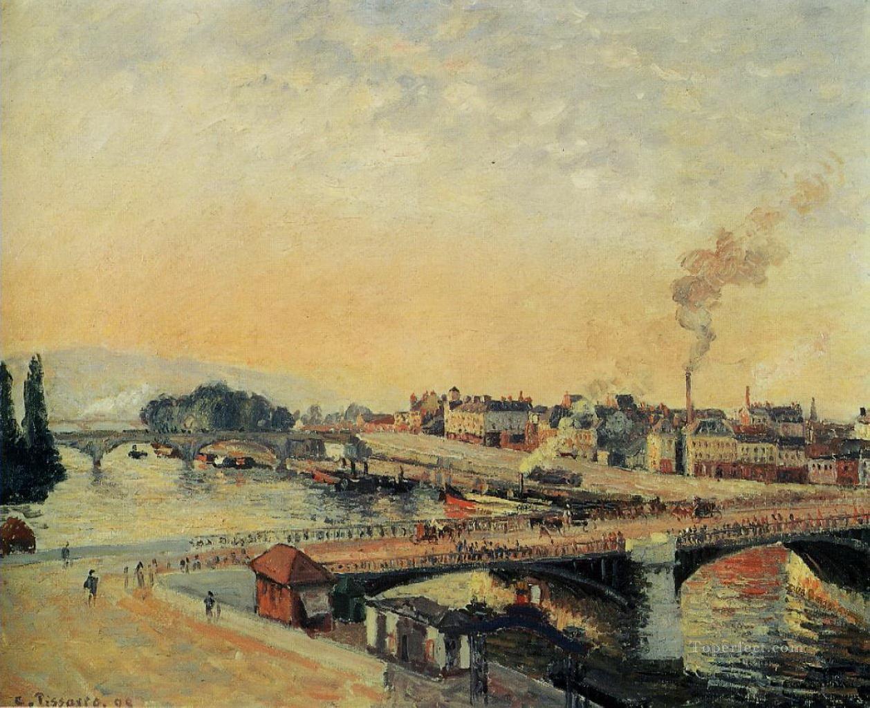 sunrise at rouen 1898 Camille Pissarro Landscapes stream Oil Paintings